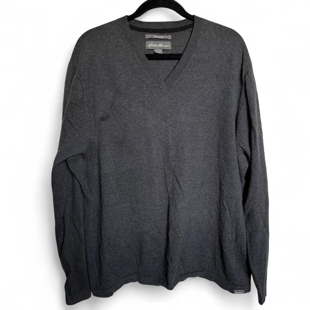 Eddie Bauer Cotton Merino V-neck Sweater 2XL Gray Base Layer